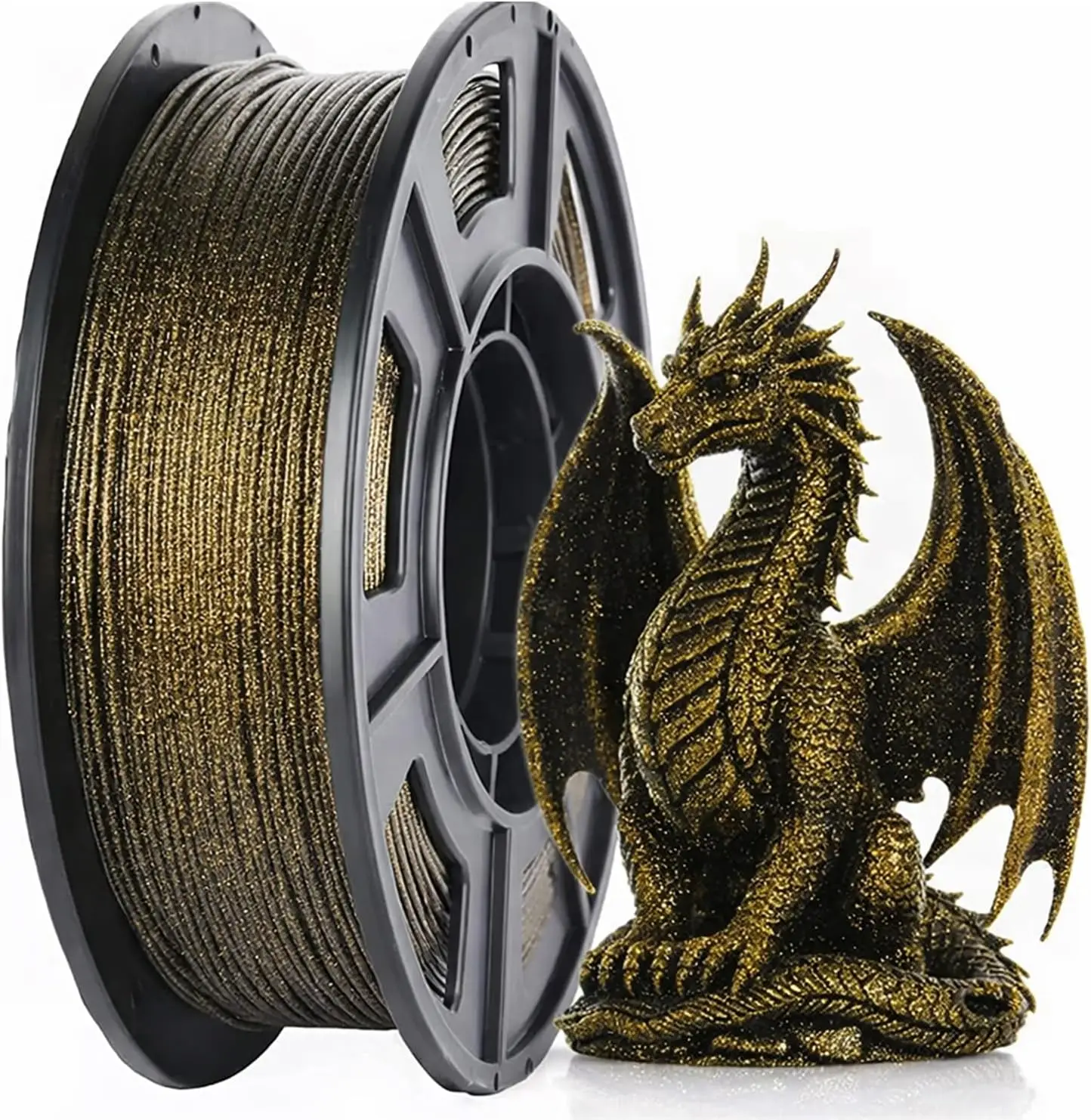 Filamento per Stampante 3D PLA Glitter Galaxy 1.75mm, Filamento per Stampa 3D, Glitter Nero e Oro, 250g/500g, Bobina