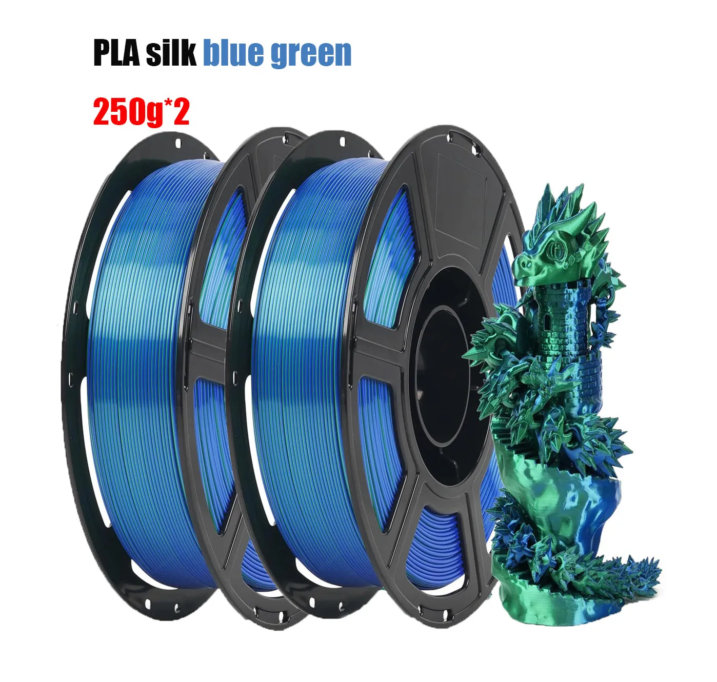 Filamento per Stampante 3D PLA Bicolore Blu-Verde Effetto Seta 1.75mm Coestrusione Lucida Bobina da 500g per Stampa 3D