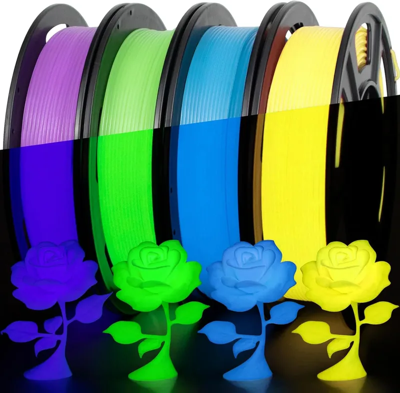 Confezione da 4 Filamenti TPU 95A per Stampante 3D, Colori Assortiti Fluorescenti, Diametro 1,75mm, Blu Verde Giallo Viola, 250g Ciascuno