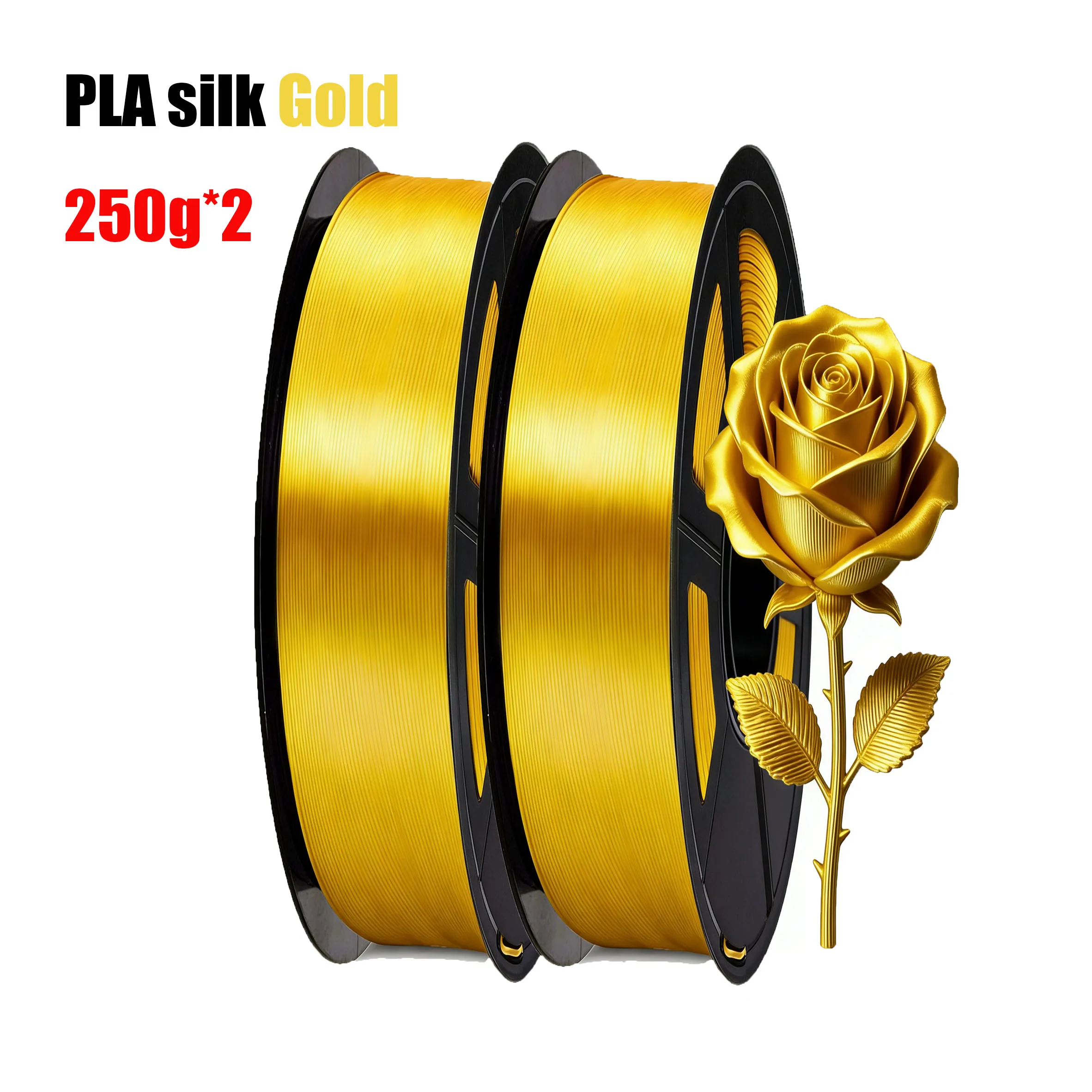 Filamento PLA Effetto Seta Dorato 1.75mm per Stampa 3D - Finitura Metallica Lucida e Setosa - Bobina da 500g/250g per Stampante 3D