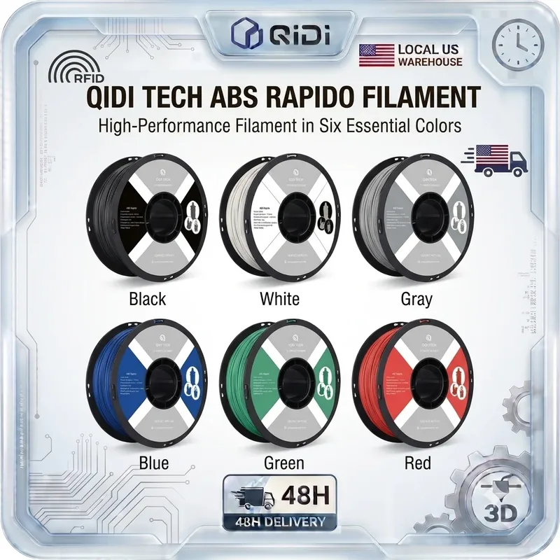 Filamento QIDI ABS Rapido Originale 1.75mm 1KG, Alta Velocità, Resistente al Calore, per Stampanti 3D, Spedizione Locale USA