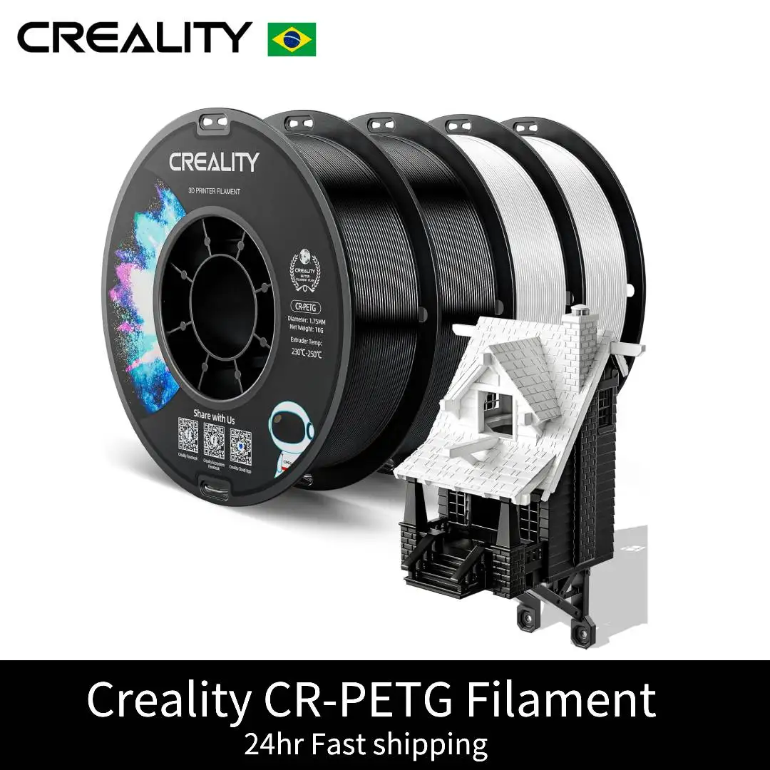 Filamenti Creality CR-PETG 4KG Nero+Bianco per Stampante 3D, 4 Rotoli da 1,75mm, Filamenti ad Alta Precisione in Nero per Alte Temperature