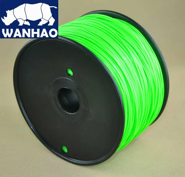 In magazzino! Filamento in ABS di colore speciale verde luminoso Wanhao da 1.75mm ecologico per stampante 3d 1kg/bobina, incandescente al buio