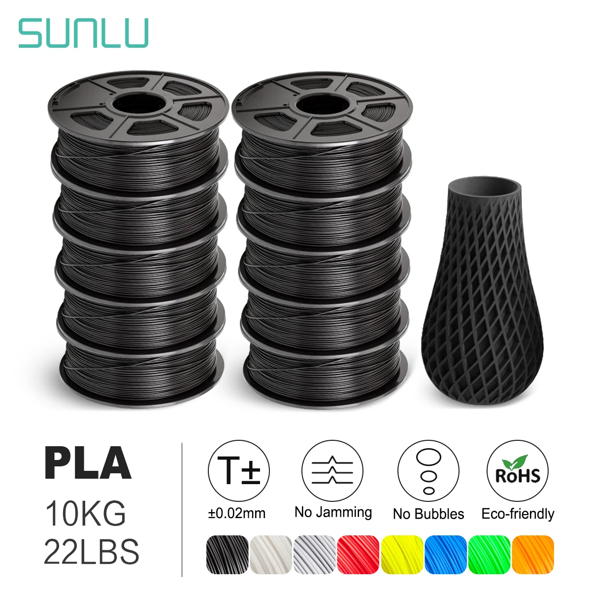 SUNLU 10KG Filamento 3D PLA /PLA PLUS Filamento 10kg 22 libbre 1,75mm Filamento stampante 3D Ecologico PLA ad alta resistenza