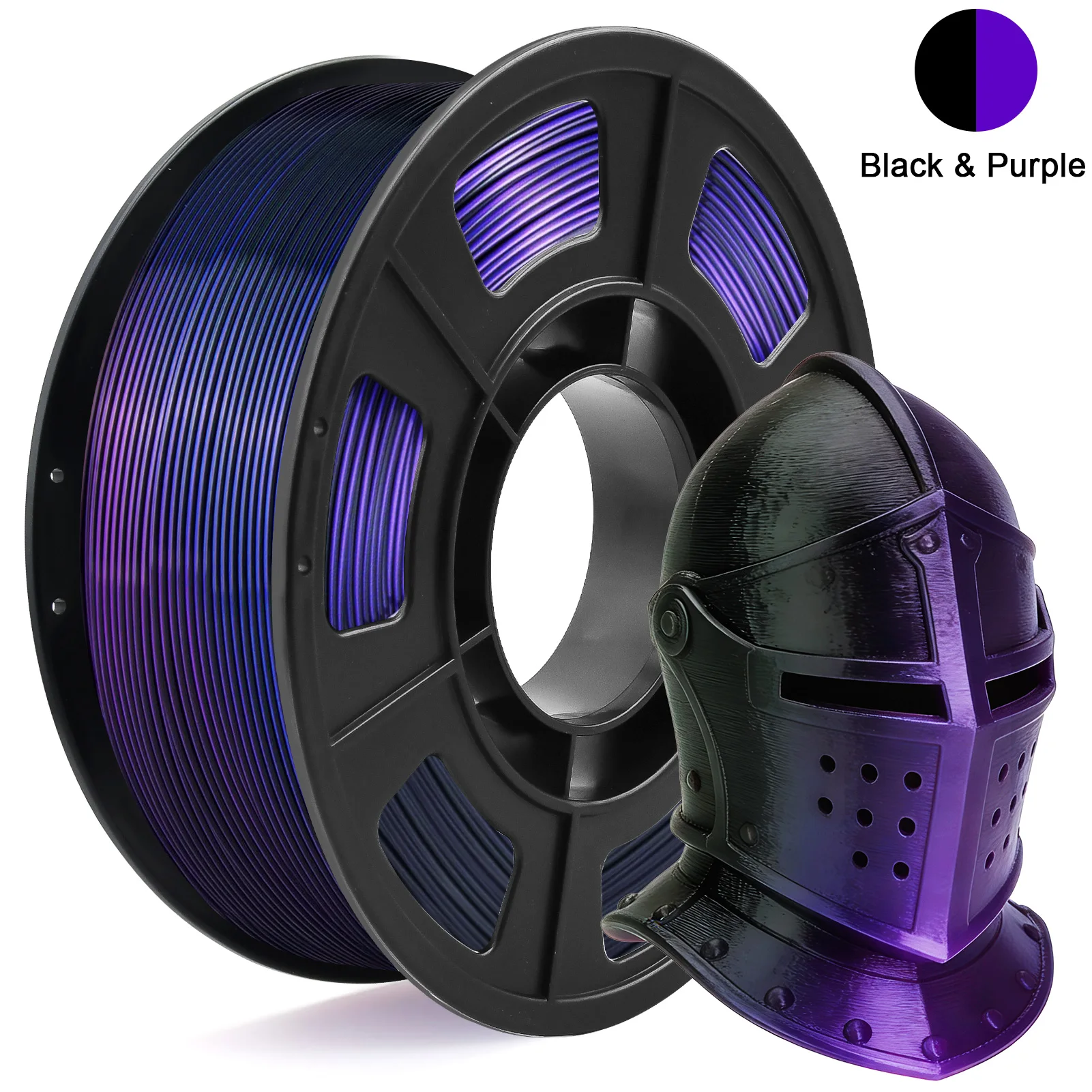 Filamento PLA Seta Bicolore 1.75mm per Stampante 3D, Filamento PLA Coestruso Nero Viola Effetto Metallico Lucido, 250g (0.55 libbre)