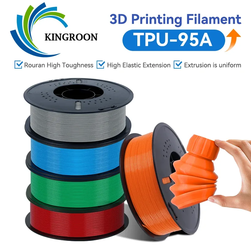 KINGROON Filamento TPU Flessibile 5KG/11LBS 1.75mm 95A per Stampante 3D, Bobina in Materiale Plastico Gommoso per Stampa 3D