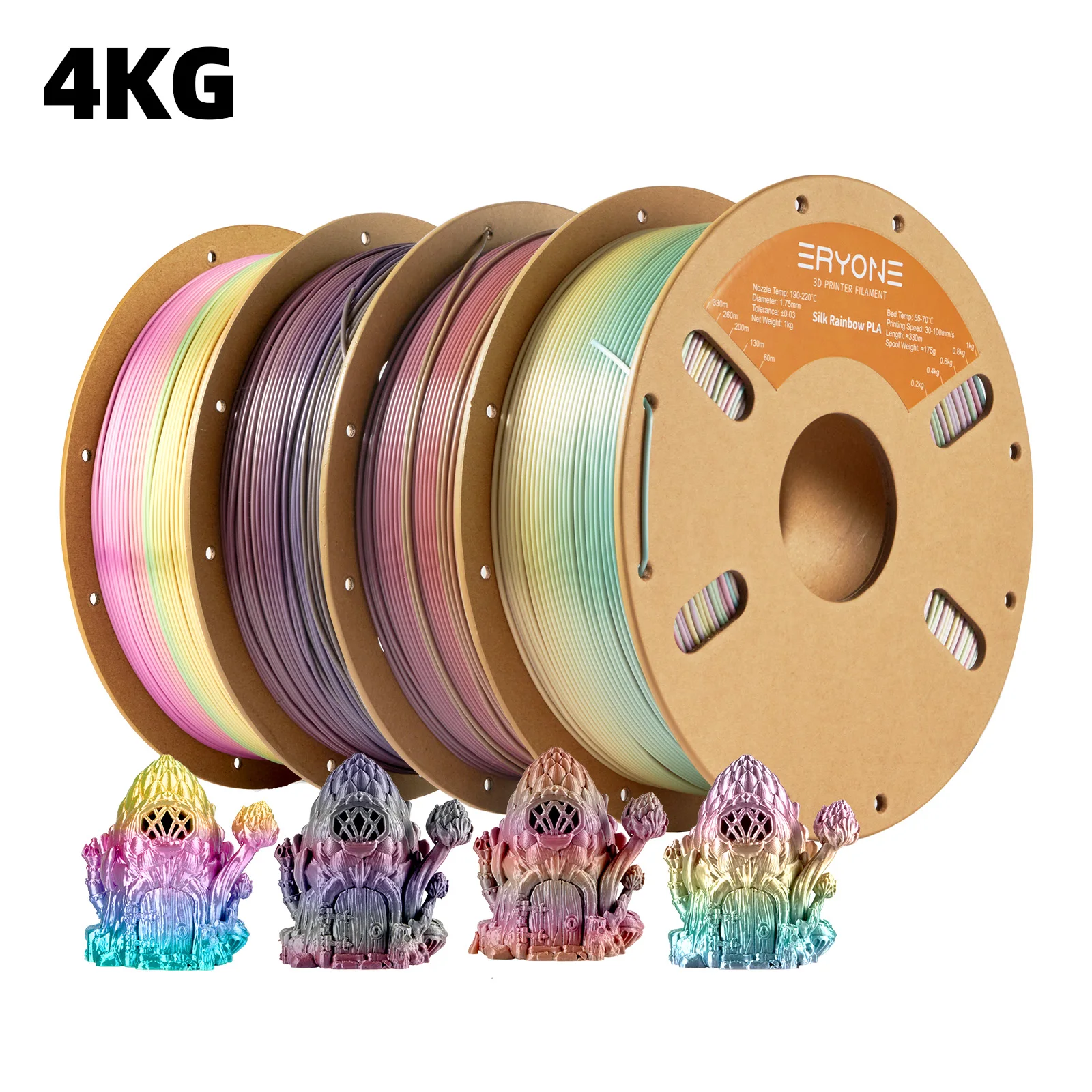 Eryone 3KG Filamento PLA arcobaleno stampa 3d, grande vendita multicolore disponibile, filamento pla arcobaleno di seta 1 kg/bobina