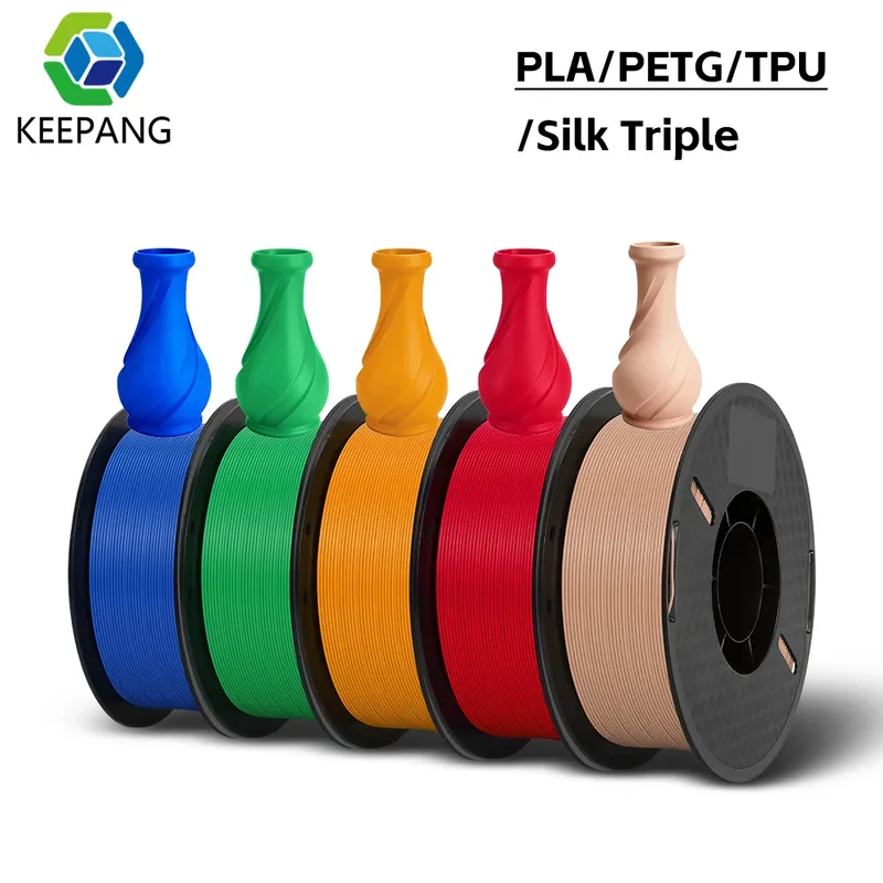 Filamento KEEPANG 3D PLA/PETG/Silk PLA/TPU 1.75mm, 5 Rotoli Colori Misti, Avvolgimento Preciso, Materiale per Stampa 3D per Stampante 3D Bambu