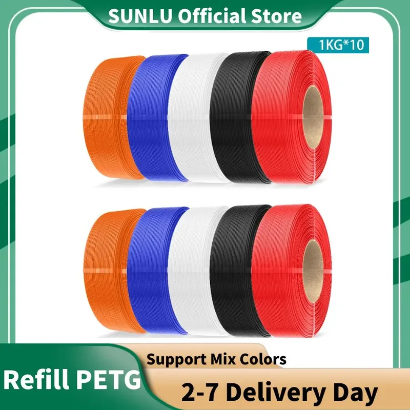 Filamento PETG SUNLU 10KG per Stampante 3D 1.75mm 1KG, Senza Bolle, Senza Bobina, Protezione Ambientale per Filamenti di Stampa 3D FDM