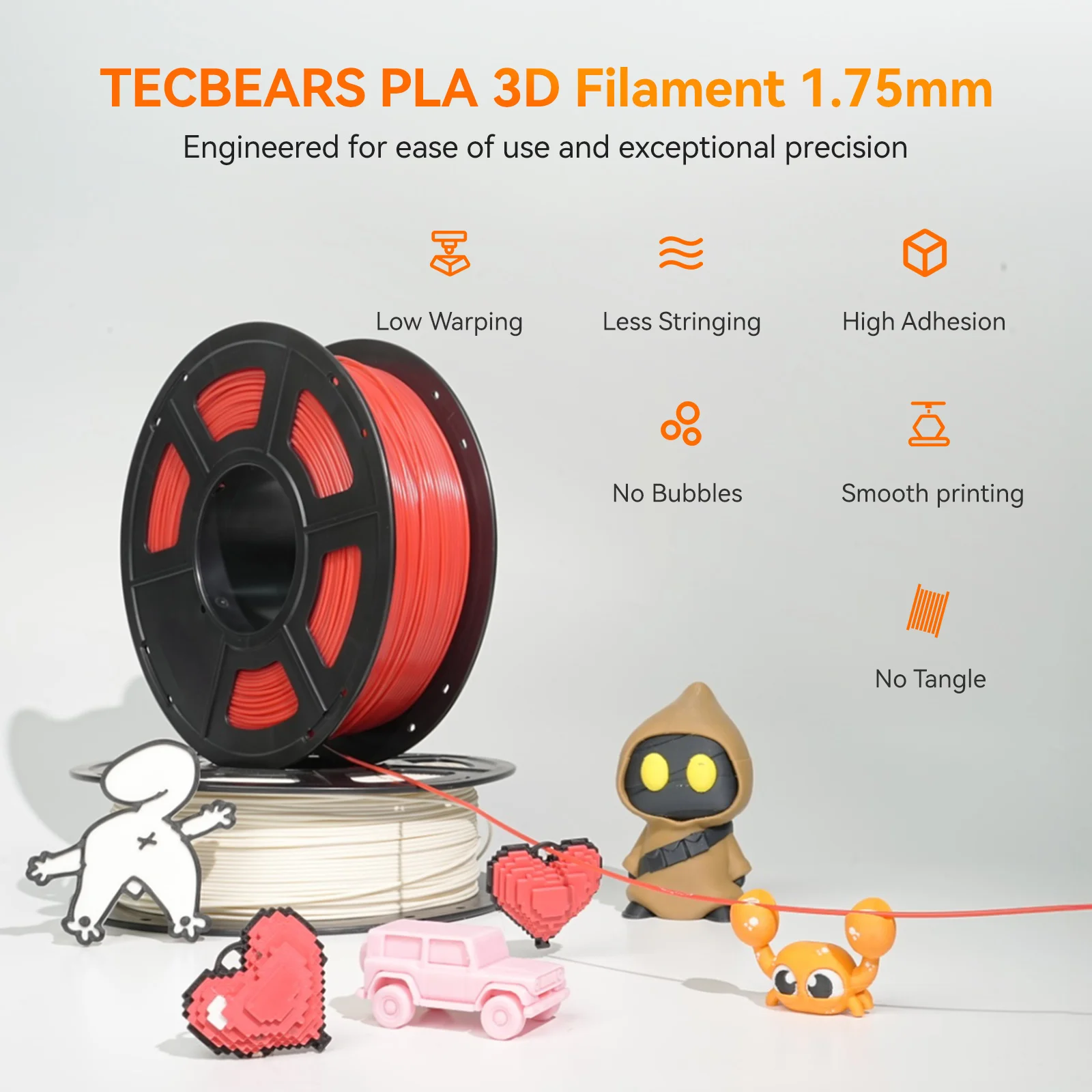 Filamento PLA per stampa 3D TECBEARS 1,75 mm 10 kg, alta resistenza, confezione sottovuoto, set multicolore, plastica PLA, compatibile con la maggior parte delle stampanti FDM