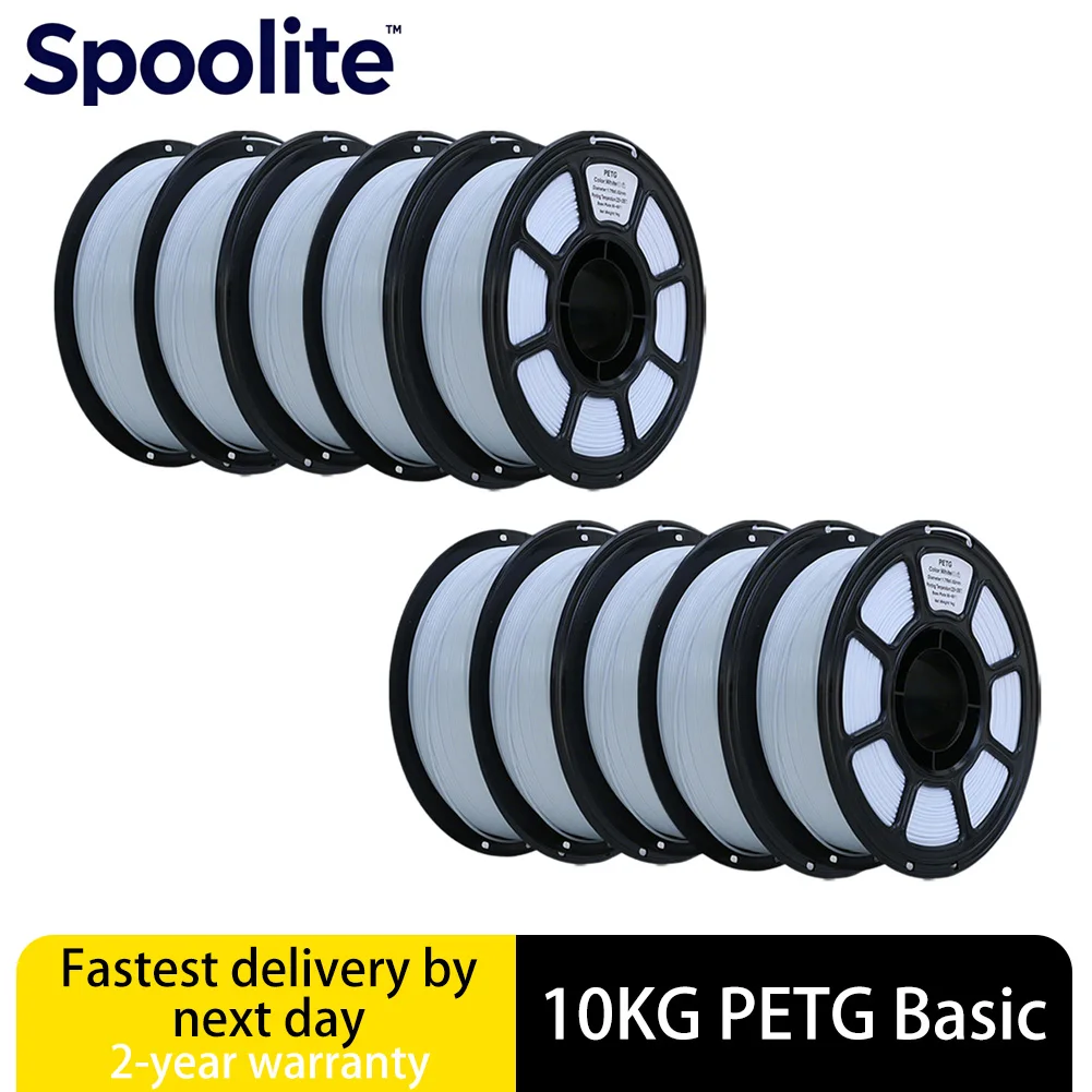 Filamento PETG Basic Spoolite per Stampante 3D, Confezione da 10KG, 1.75mm, Durevole e Alta Precisione ±0.02mm, Sigillato Sottovuoto, Spedizione Rapida