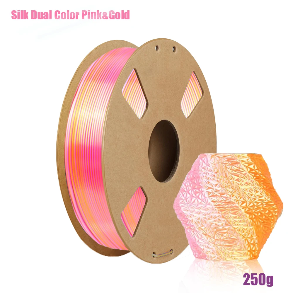 Filamento PLA Bicolore Effetto Seta 1.75mm, Finitura Lucida, Precisione ±0.02mm, Bobina da 200g/250g/500g/1000g, Oro Rosa