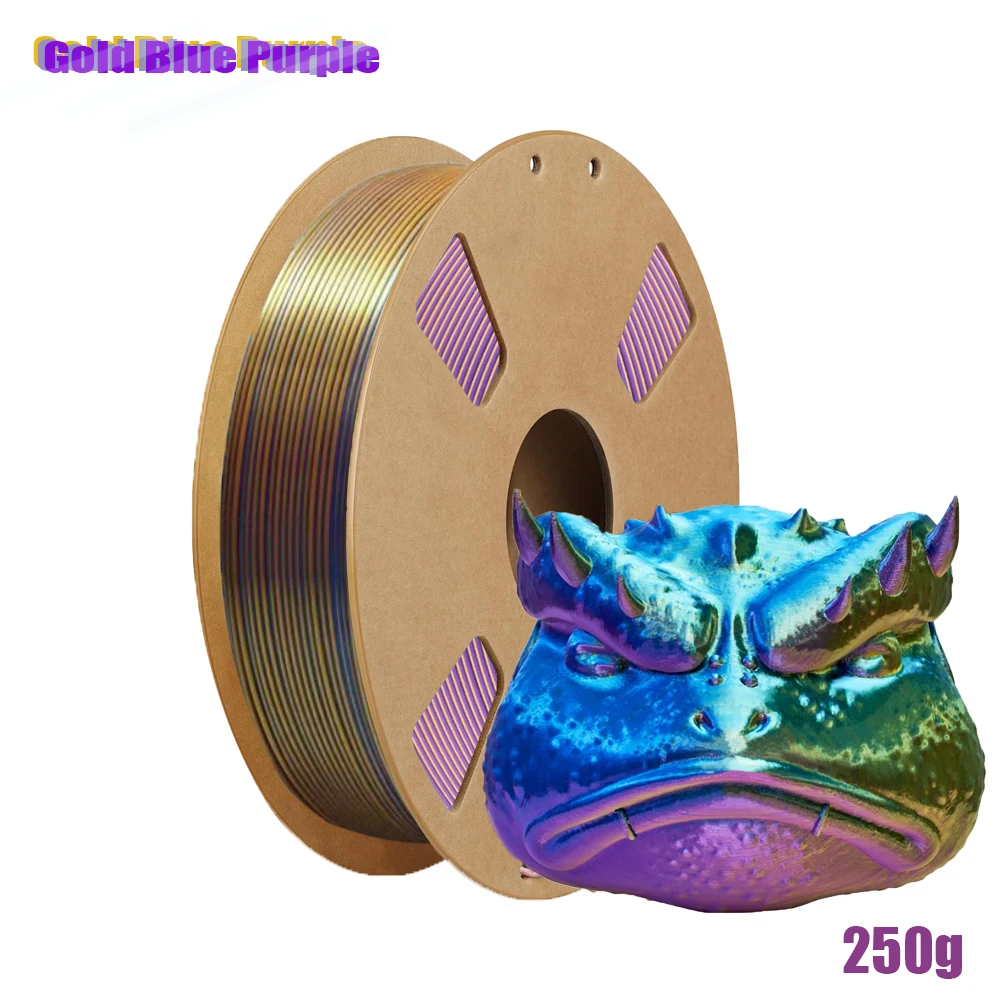 Filamento PLA Tricolore Effetto Seta 1.75mm, Texture Lucida, Precisione ±0.02mm, Oro Blu Viola
