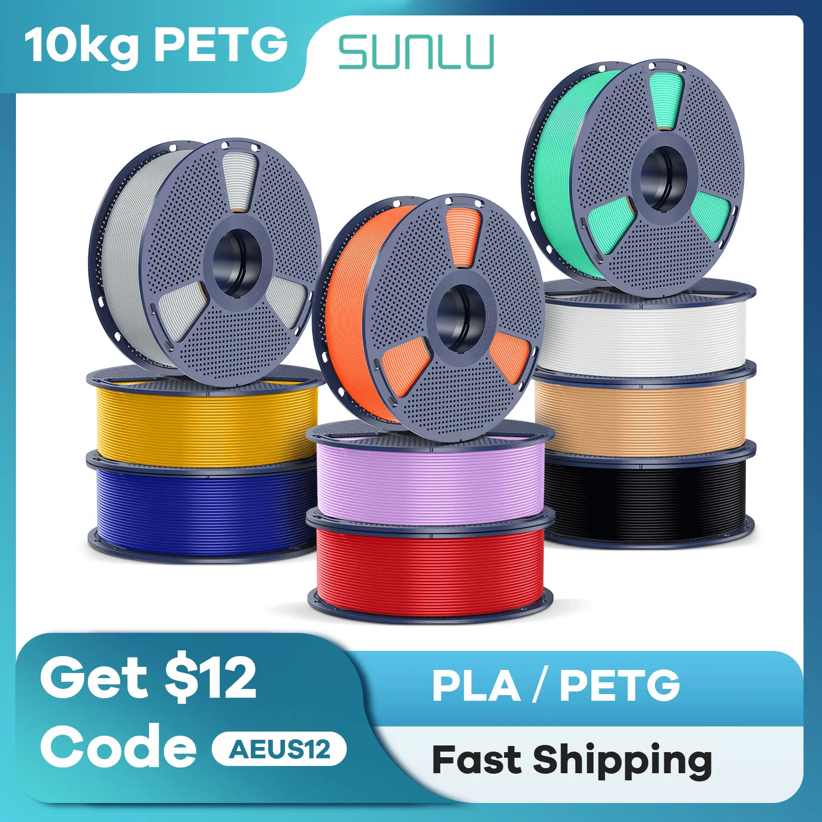 Filamento SUNLU PETG Filamento stampante 3D PETG/PLA/ABS 10 kg 1,75 mm 1 kg/rotolo Filamento ordinato avvolto Imballaggio sottovuoto spedizione veloce
