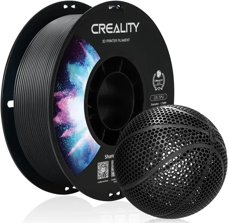 Filamento TPU Creality Nero Flessibile per Stampante 3D, 1kg 1.75mm, per Palloni da Basket Senza Camera d'Aria, TPU Morbido, Durezza Shore 95A