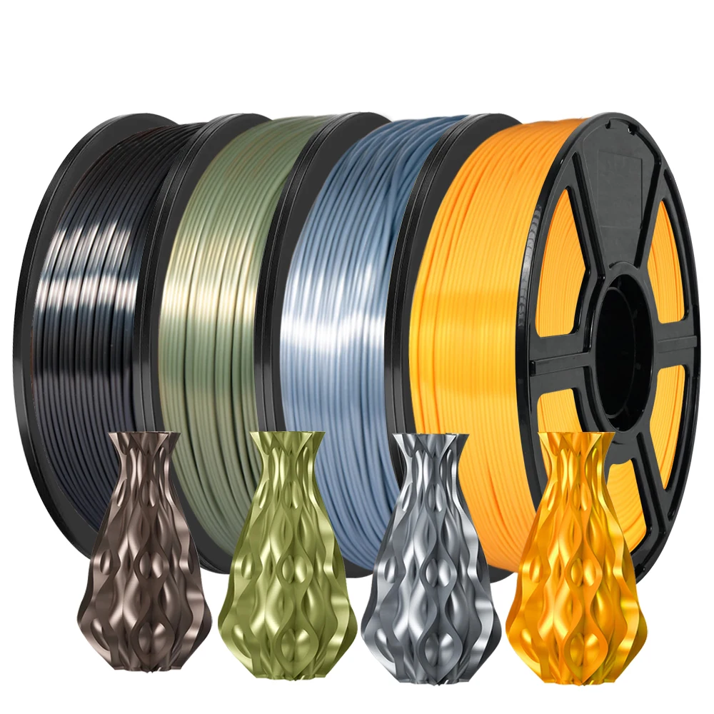 Filamento PLA in Seta 1.75mm 1kg/500g/250g per Stampanti 3D, per la Stampa di Giocattoli, Lucido e Liscio, PLA+ Oro Argento Rosso Blu ad Alta Velocità