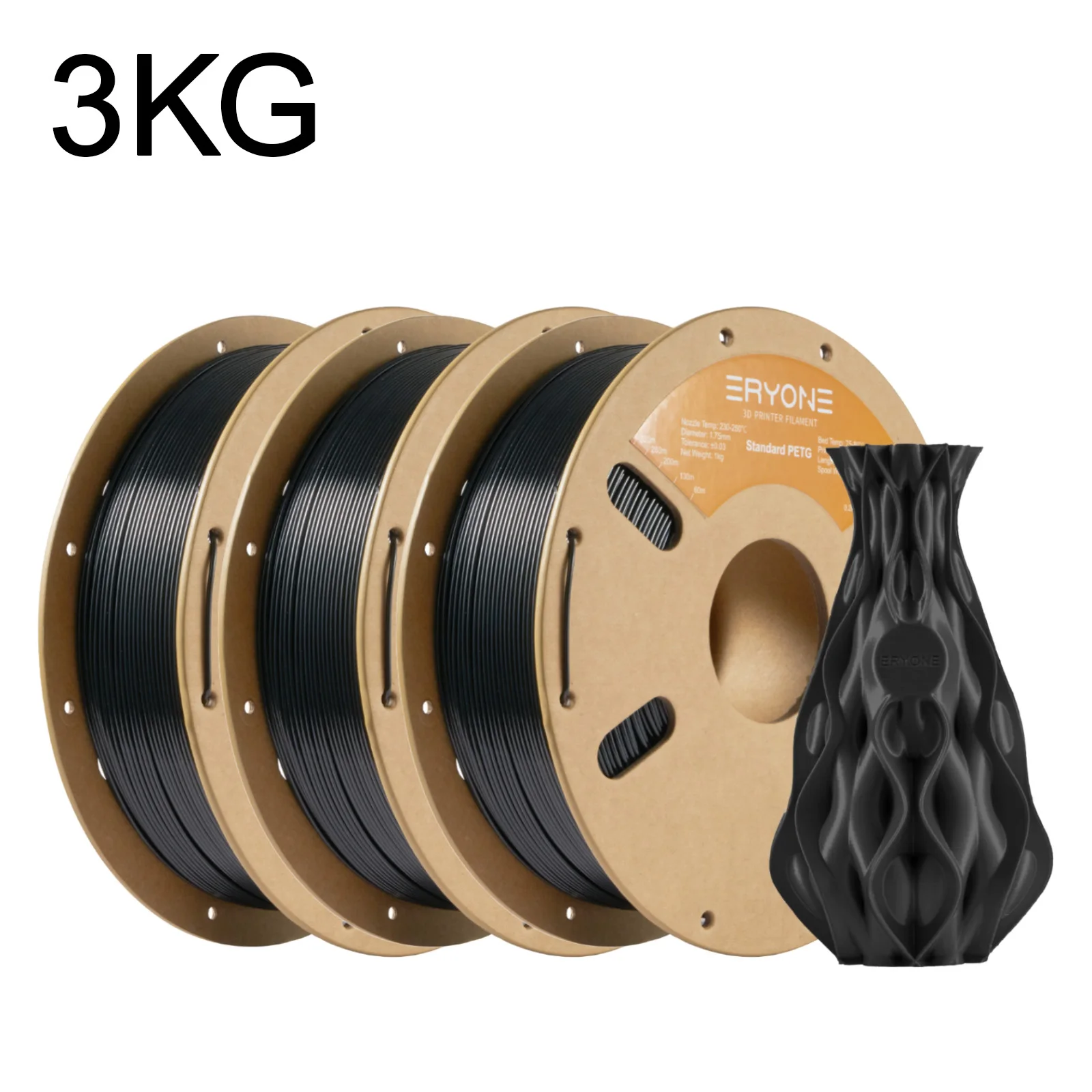Filamento PETG Standard ERYONE 3KG per Stampante 3D, 1.75mm +/-0.03mm, 1kg (2.2LBS)/Bobina