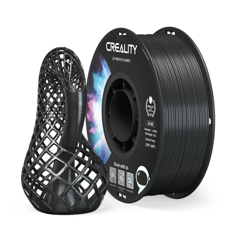 Filamento ABS Creality 1.75mm Nero, Filamento per Stampante 3D, Eccellente Resistenza, Inodore Non Tossico, Stabile, Resistente, 1kg (2.2lbs) Filamento per Stampa 3D