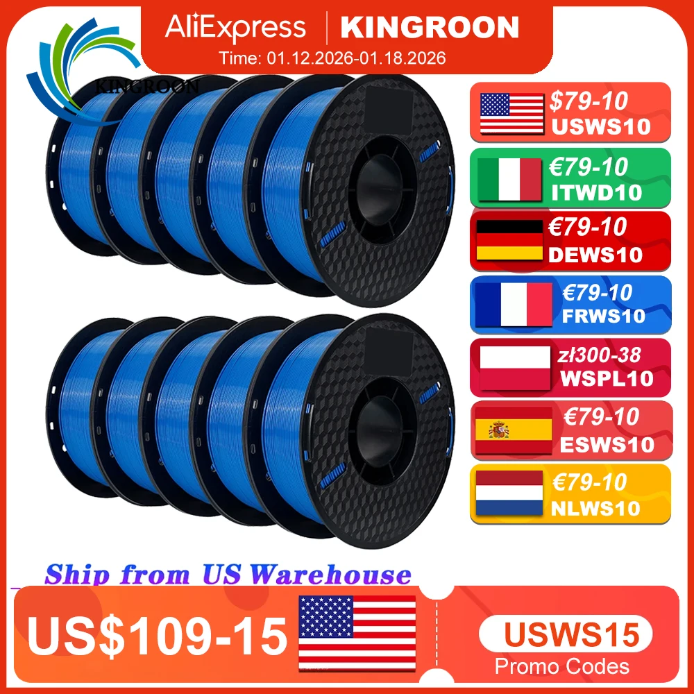 Filamento PLA da 10 kg Filamento PETG 3d da 1,75 mm per filamento stampante 3D 10 rotoli/set Colori e materiali misti Stampa FDM Nave veloce