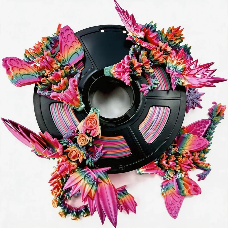 Filamento PLA Multicolore Effetto Seta Lucido Arcobaleno per Stampante 3D, 250g, Cambio Colore Rapido, Effetto Caramella Multicolore per Stampa 3D