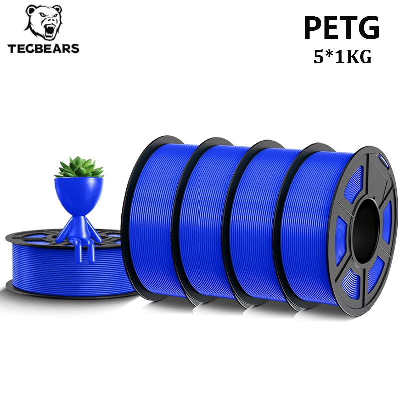 Filamento PETG per Stampante 3D TECBEARS 1.75mm, 5 Rotoli 5KG, Multicolore, Sigillato Sottovuoto, 100% Senza Bolle per Stampa FDM Fai-da-Te e Regali