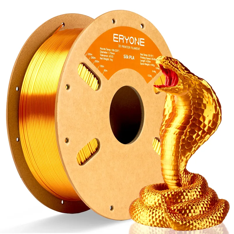 Filamento ERYONE Silk PLA da 1 kg per stampante 3D 1,75 mm +/- 0,03 mm, filamento lucido da 1 kg (2,1 libbre)/bobina, colore oro liquido, compatibile con la maggior parte delle stampanti 3D