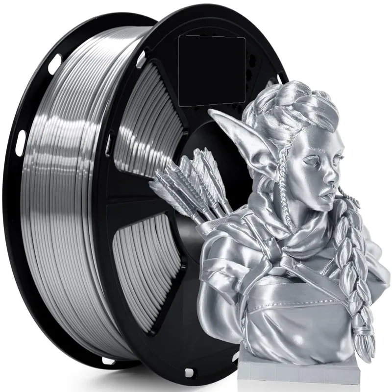 Filamento 3D 1.75, Filamento PLA Effetto Seta Lucido con Superficie Liscia e Setosa, Precisione Dimensionale +/- 0.02mm, Argento Seta 250G