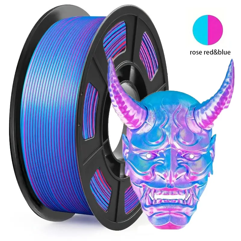 Filamento per stampante 3D in PLA effetto seta 1,75 mm 250 g, PLA bicolore effetto seta rosso-rosa e blu, precisione dimensionale +/-0,02 mm