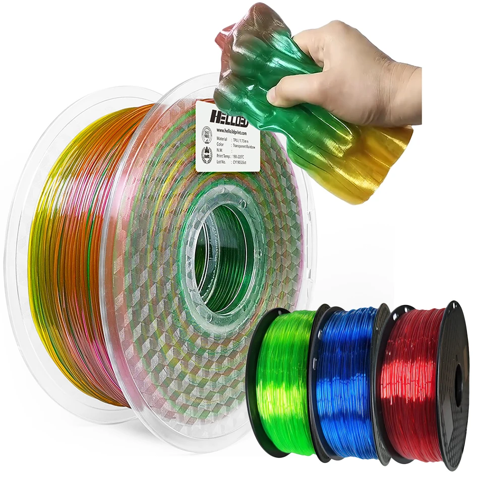 Filamento 3D Filamento TPU flessibile Materiale di stampa 3D sfumato arcobaleno 1,75 mm 95A Filamento TPU da 250 g a 1 kg per stampante 3D