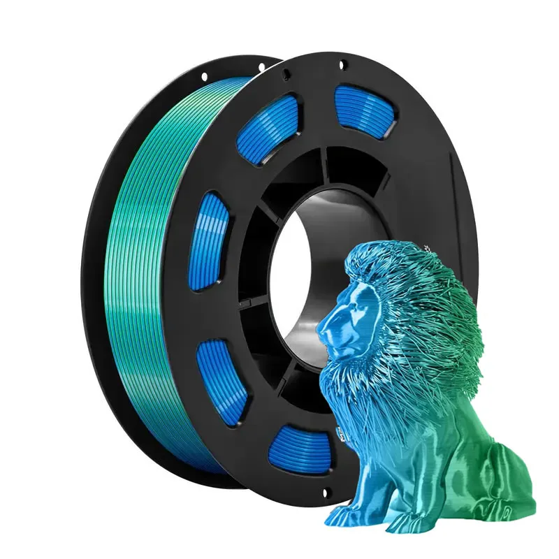 Filamento PLA Seta 1.75mm, Filamento per Stampante 3D a Doppia Coestrusione Bicolore Seta Blu Verde PLA con Cambio Colore
