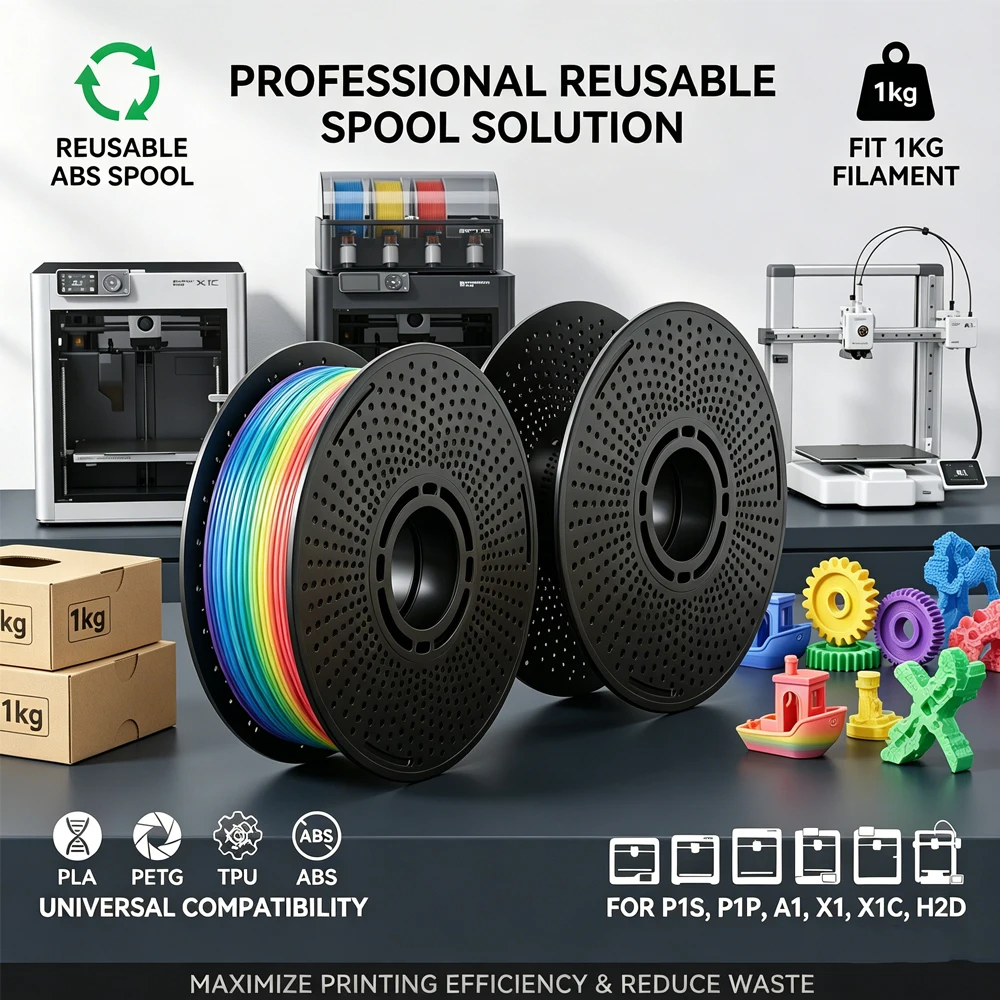 2 Bobine Riutilizzabili in ABS per Filamento Bambu Lab P1S P1P X1C A1 Mini Universali da 1kg per Stampa 3D, Ricambio per PLA PETG TPU