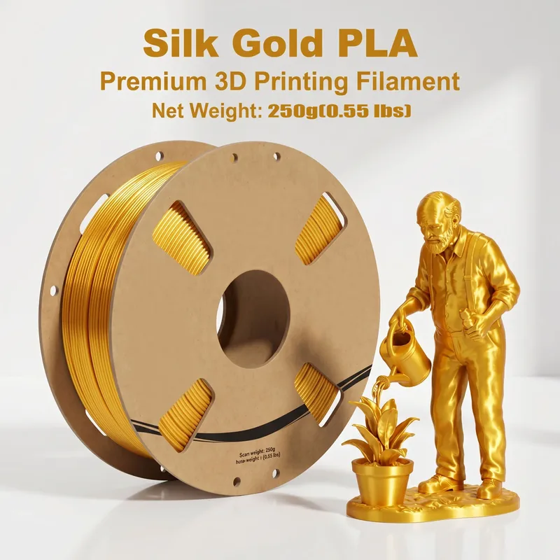 Filamento per stampante 3D Silk PLA 1,75 mm, monocolore, 250 g per bobina, texture metallica setosa, materiali di consumo per stampa 3D FDM