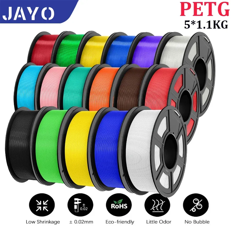 Filamenti per stampante 3D JAYO petg PETG 5 rotoli 1,75 mm Colore misto senza bolle Materiale stampante 3D FDM per ricarica penna 3d 1,1 kg/1 rotoli