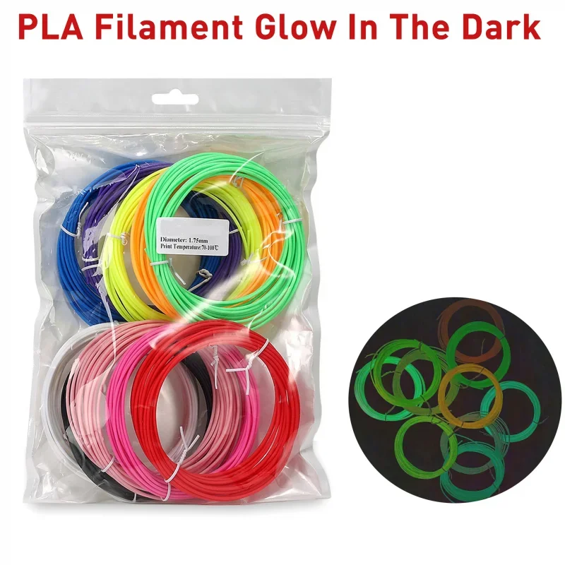 NUOVO Filamento PLA Luminoso 3D da 5M in 6 Colori, 1.75mm, Fluorescente e Noctilucente, Materiale per Stampa 3D che si Illumina al Buio