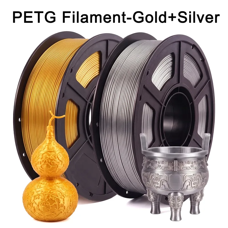 Filamento per stampante 3D PETG Oro, Argento 200g 1Kg, Filamento per stampa 3D PETG Oro, Argento 250gx2 1.75mm, Confezionamento sottovuoto indipendente