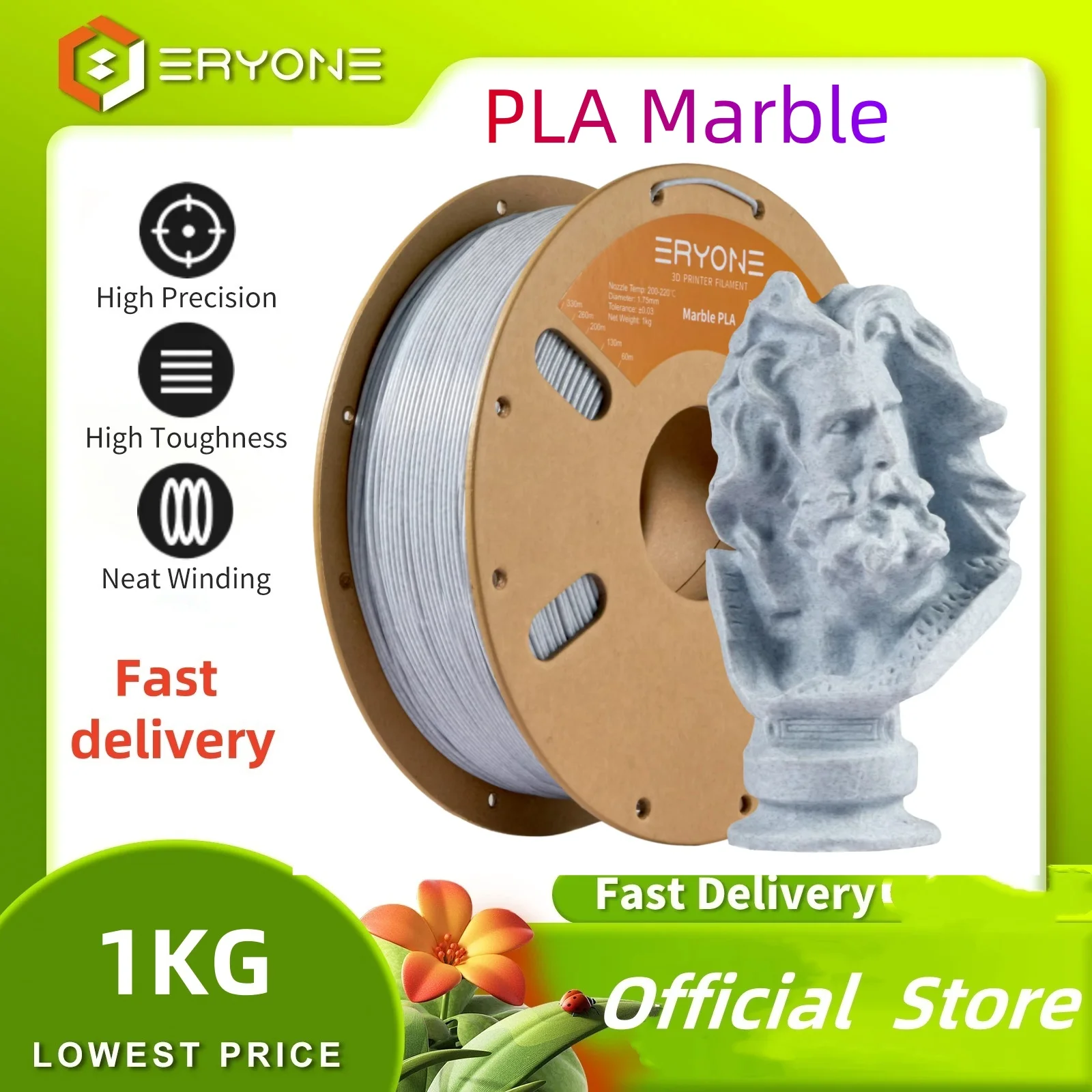 Eryone 1KG PLA Filamento Premium Color Marmo Stampa 3D, 1KG/bobina, Grande vendita Filamento color marmo pla da 1kg