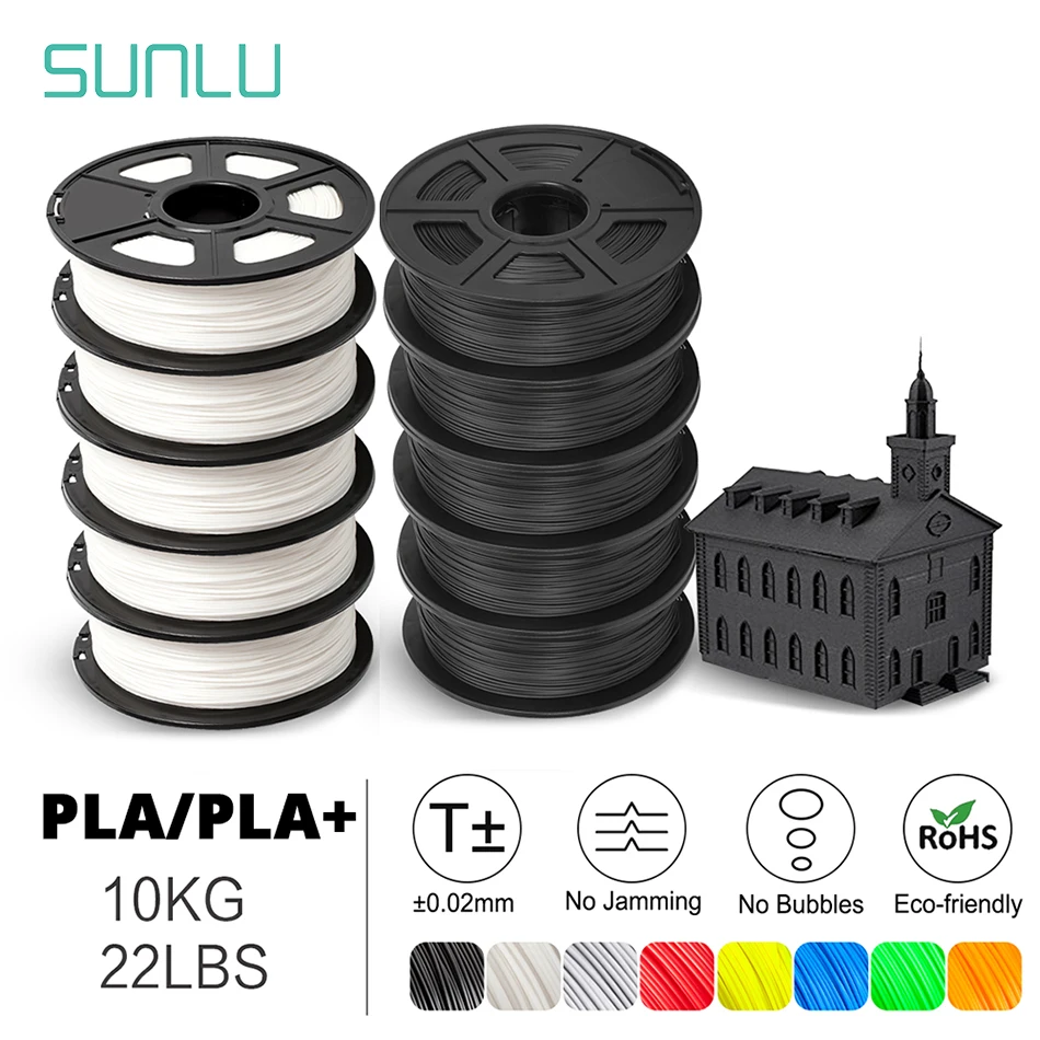 SUNLU Filamento PLA PLAplus 1KG Materiale 3D 10 Rotoli 1,75MM Composito Non Tossico Inodore Senza Bolla Colore Brillante