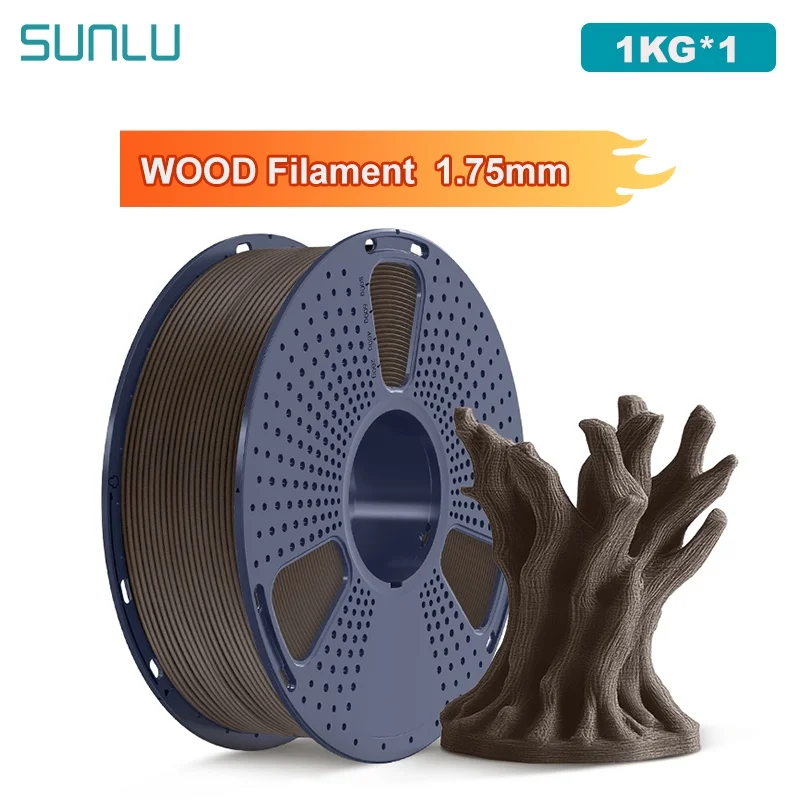 SUNLU 1KG Fibra di legno reale Filamento PLA in legno Bobina da 1,75MM 1kg Filamento per stampante 3D PLA ordinato avvolto adatto alla maggior parte delle stampanti 3D FDM