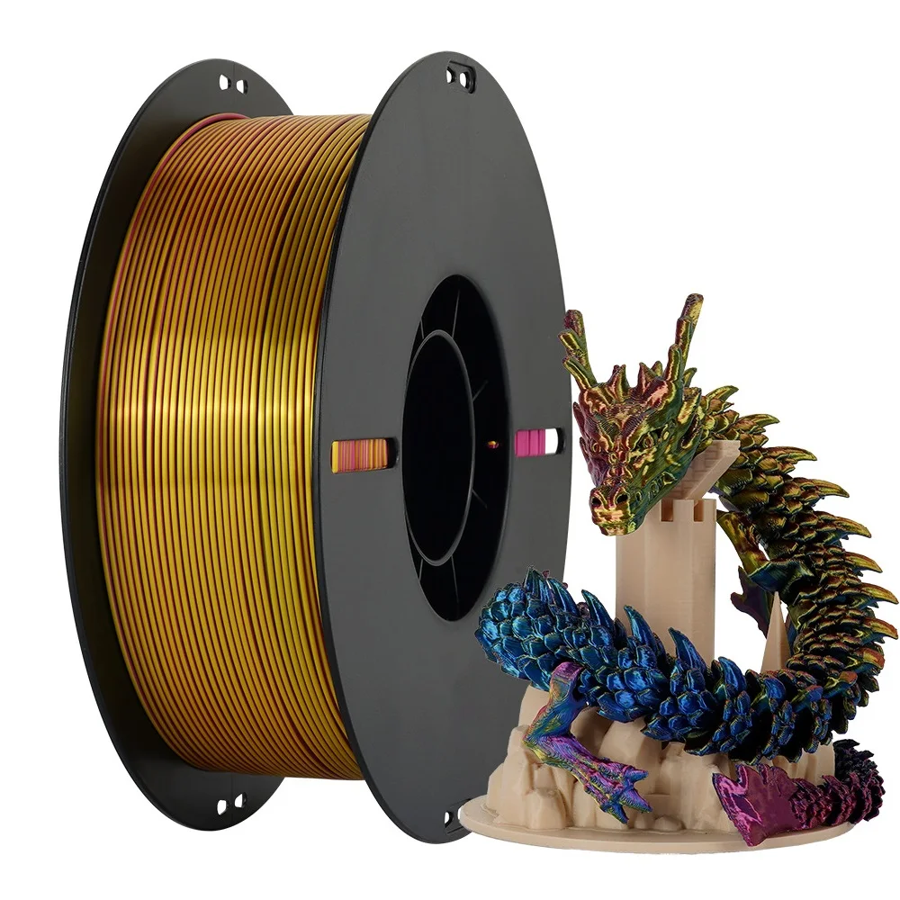 200g Tricolore Filamento di Seta PLA 1.75mm Triplo PLA Filamento Multicolor Oro Rosso Verde Blu FDM Stampante 3D Materiali in plastica Nuovo