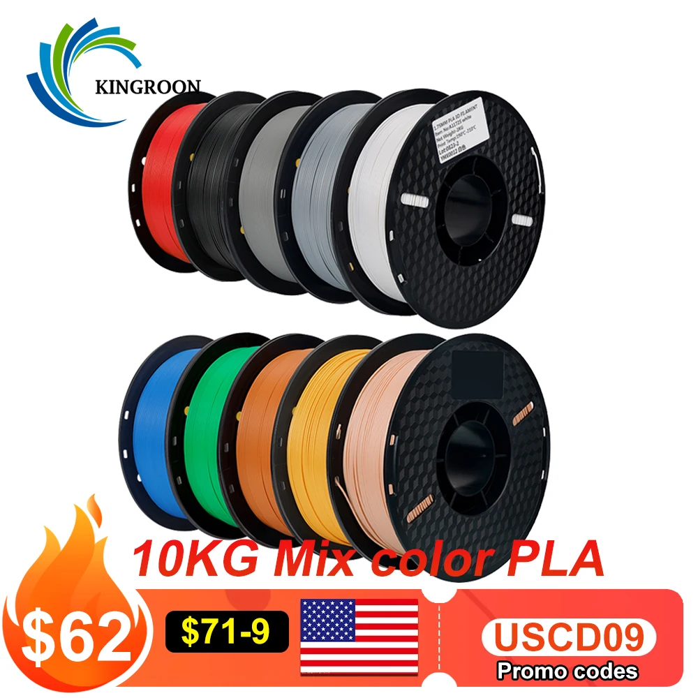 Filamento PLA multicolore da 10 kg/22 libbre 1 kg/rotolo 1,75 mm per materiale stampante 3D per stampa 3D Filamento stampante 3D Spedizione gratuita