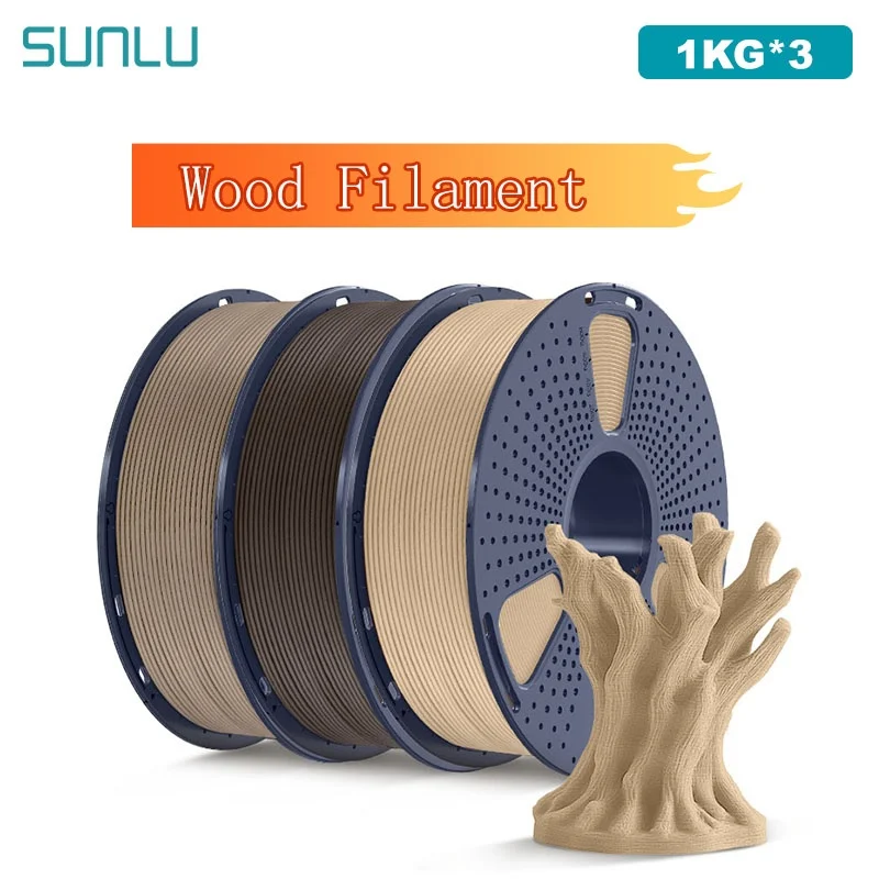 SUNLU 3KG Fibra di legno reale Filamento PLA in legno Bobina da 1,75MM 1kg Filamento per stampante 3D PLA ordinato avvolto adatto alla maggior parte delle stampanti 3D FDM