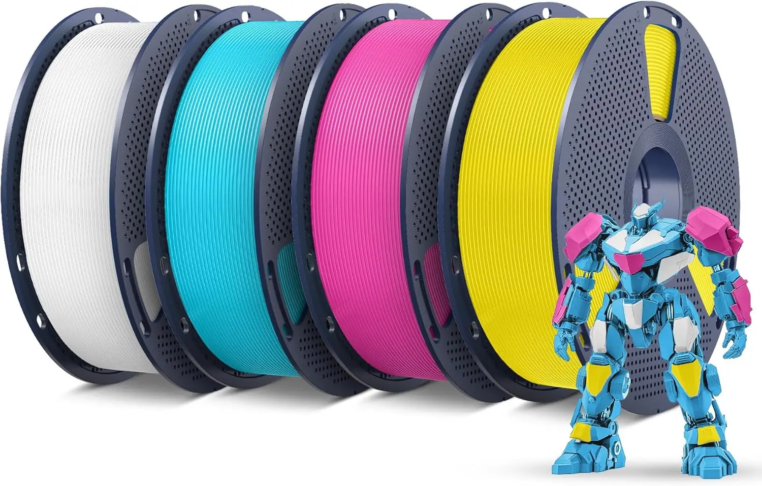 Filamento PETG per Stampa 3D 1.75mm, Confezione da 4kg con Colori Bianco, Ciano, Magenta, Giallo per Stampanti FDM