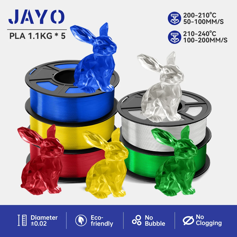 JAYO PLA PETG APLA ABS PLA + 2.0 SETA Filamento 3D 5 Rotoli 5.5KG 1.75mm 100% No Bubble FDM Materiali per stampante 3D Regalo fai da te
