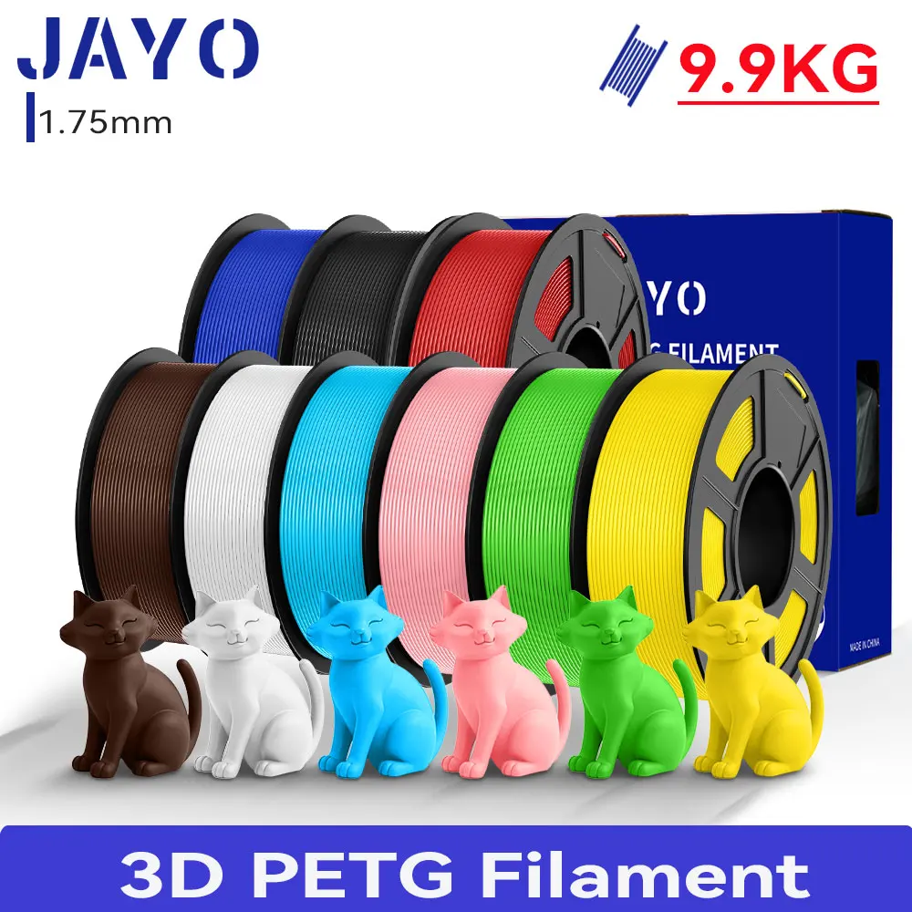JAYO 9 Rotoli PETG/PETG Trasparente Filamento per stampante 3D 1,75 ±0,02mm 1,1 kg/rotolo Filamento per ferite ordinariamente ad alta tenacità Adatto alla maggior parte delle stampanti FDM