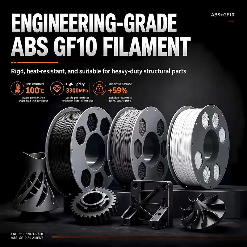Filamento ABS GF 1.75mm 1KG per Bambu Lab FDM, Rinforzato, Resistente, Anti-Intasamento, Flusso Liscio, Nero/Bianco/Grigio, Materiale per Stampa 3D