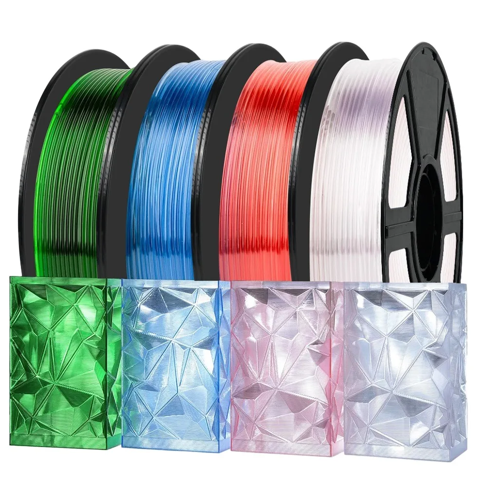 Filamento PETG Trasparente 1.75mm 1kg 500g 250g per Stampante 3D, Alta Resistenza, PETG Trasparente, Blu, Verde, Rosso, Arancione