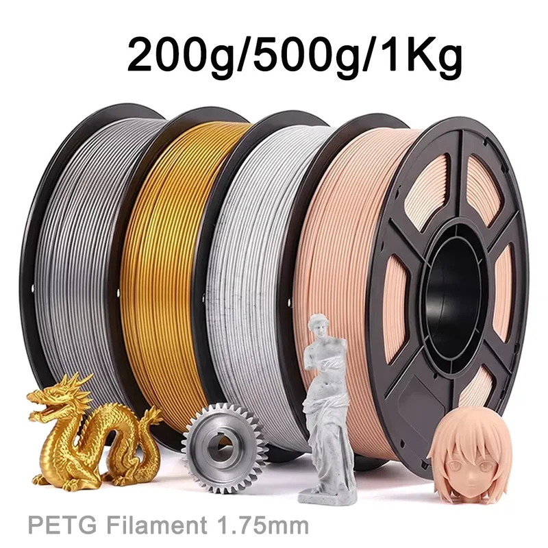 Filamento per Stampante 3D PETG 200g 500g 1Kg, Argento, Oro, Color Carne 1.75mm 250gx4, Filamento per Stampa 3D PETG Effetto Marmo, Confezionamento Sottovuoto
