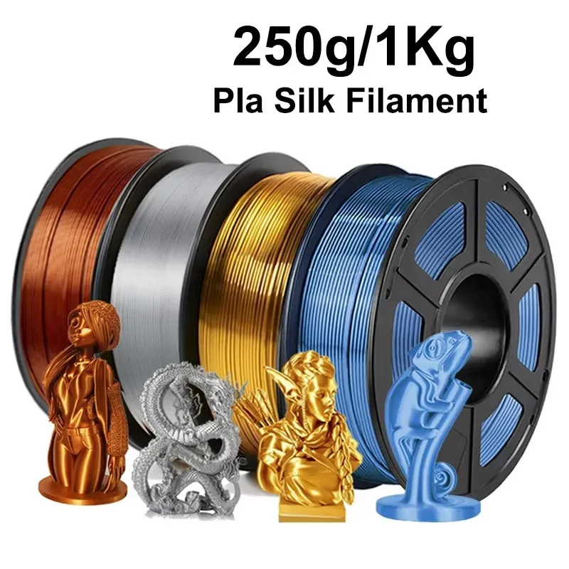 Filamento per Stampante 3D in PLA Effetto Seta Rame 250g/1Kg, Materiale di Stampa 3D PLA Effetto Seta Oro 1.75mm, PLA Effetto Seta Argento Blu Lucido 0.25Kg