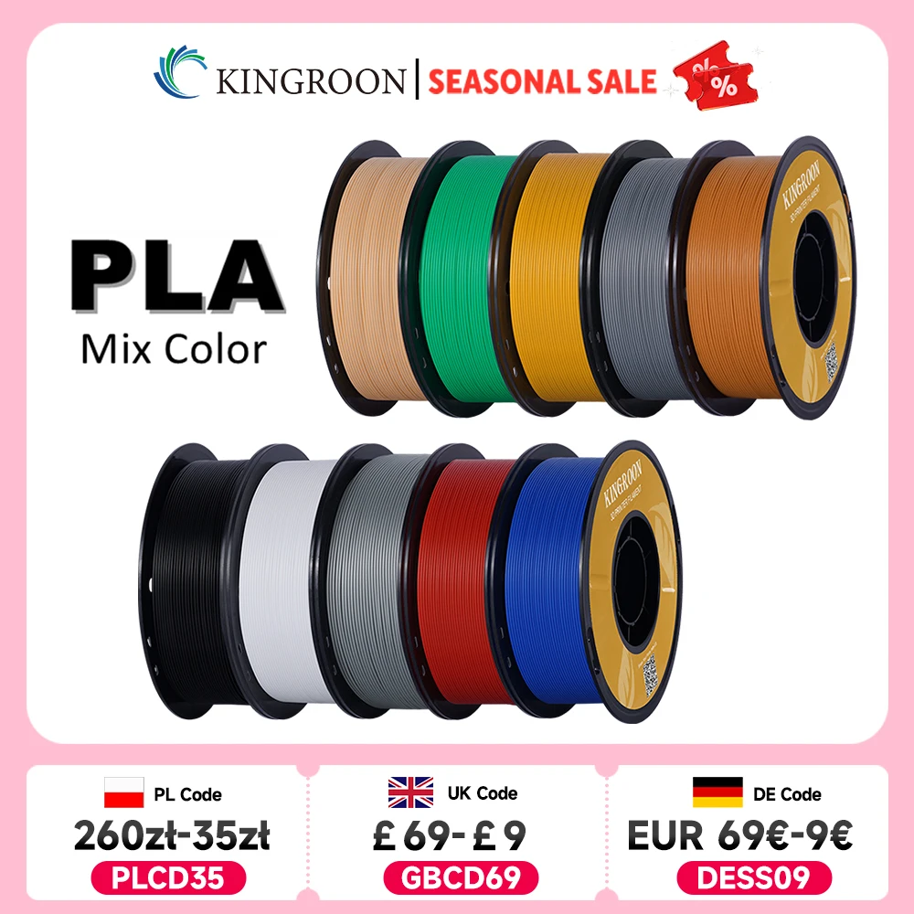 KINGROON PLA Filamento 1.75mm 5/10KG pla Plastica per stampante 3D, Standard 1 kg/rotolo Filamenti per stampa 3D Colore misto Spedizione locale
