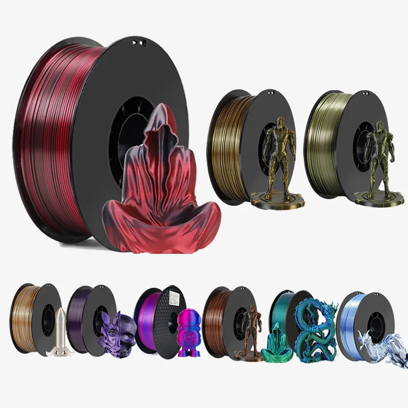Filamento PLA per Stampante 3D 1.75mm, Blu e Rosso Effetto Seta, 250g, Materiale per Stampa 3D, Doppio Colore Magico Nero e Rosso, Sublimazione Duotone